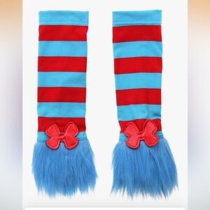 Striped Red and Blue Thing 1 Thing 2 Fingerless Gloves and Tall Socks